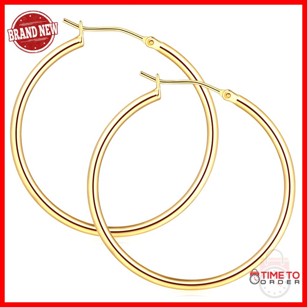 14k Gold Plated Hoop Earrings Hypoallergenic Classic Elegant Everyday Wear